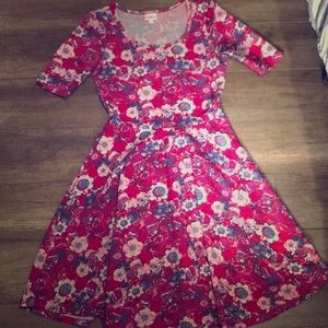 LulaRoe Nicole Pink and Blue Floral Dress